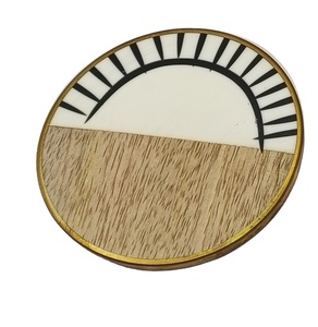 Luxury Brass Rim <b>Wood</b> & Resin Drink Coaster – Round Boho Sunburst Geometric <b>Table</b> <b>Mat</b> for Home Bar, Office & Hotel Decor - Product Image 1