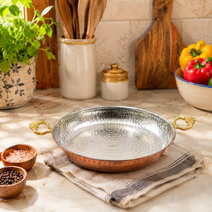 Hammered Brass Fry <b>Pan</b> with <b>Handle</b> | Premium Brass Skillet for Cooking | Traditional Indian Frying <b>Pan</b> | Heavy Duty Kitchen Cook - Product Image 2