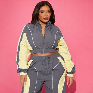 Women Two Piece Tracksuit Set Crop <b>Jacket</b> & High Waist Jogger Pants Sporty Streetwear Windbreaker Suit Wholesale Custom Logo - Product Image 5