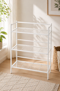 Modern white metal 3 tier shelf with open slat design folding storage shelf ideal design for <b>bathroom</b> <b>kitchen</b> storage use - Product Image 2