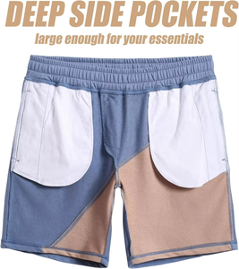 Shorts de sport décontractés pour hommes, respirants, en laine, pour l'été, la mode, l'entraînement, la gym, le loisir, avec poches zippées, 100% coton brodé - Product Image 2