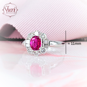[Sheri Jewels] Bague classique de soirée en or blanc massif 18 carats avec rubis ovale naturel et diamants couleur F-G clarté VS2-SI1 - Product Image 2