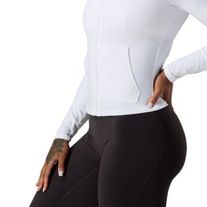 Women's White Full Zip Performance Hoodie Long Sleeve Breathable Stretch Gym <b>Workout</b> Running Fitness Activewear <b>Jacket</b> - Product Image 3