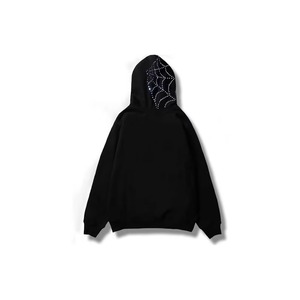 Sweat-shirt à capuche zippé noir pour homme avec strass, coupe oversize, en polaire, style gothique streetwear, veste d'hiver - Product Image 4