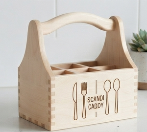 Organisateur de comptoir en bois marron clair style scandinave pour ustensiles de cuisine - Product Image 3