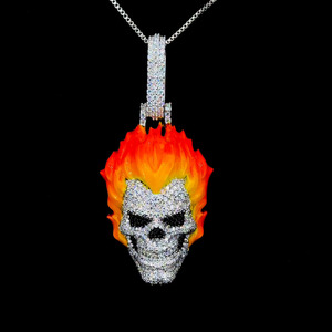 Pendentif personnalisé en argent sterling 925 avec incrustations de moissanite VVS D, motif Ghost Rider, breloques bling, pour hommes, fabricant OEM ODM sur mesure - Product Image 1