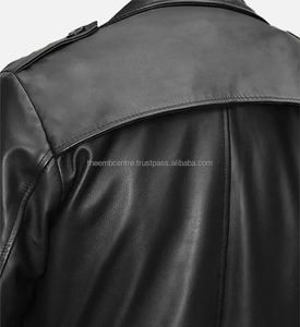 Manteau long à logo personnalisé Veste en cuir robuste à la mode pour hommes Veste en cuir noire pour hommes - Product Image 2