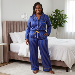 Sigma Gamma Rho Sorority Women's Striped Pajama Set Button-Front PJs With Drawstring Pants Comfortable Sleepwear Cozy Loungewear - Product Image 6