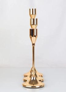 Ensemble de 3 chandeliers vintage en laiton doré, grands et élégants, supports de bougies coniques, style antique, décoratifs, en métal - Product Image 3