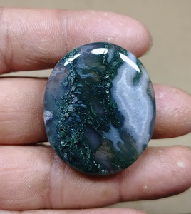 Ágata Musgosa Natural Ovalada Pulida, Gema Verde Blanca Cabujón, Piedra Suelta para Decoración de Joyería - Product Image 1