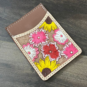 OEM ODM กระเป๋าสตางค์หนังวัวแท้สำหรับทุกเพศ, กระเป๋าใส่บัตรเครดิตบางเฉียบลายดอกไม้หลายสีตามสั่ง - Product Image 5