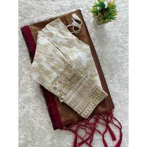 ผ้าส่าหรีผ้าไหมทอส่าหรีเย็บติดกัน - Product Image 1