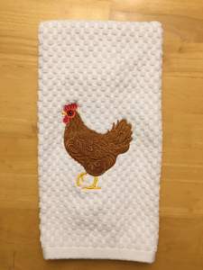 Paño de cocina bordado con diseño de gallina, tejido gofrado, de algodón de rizo, toalla de mano, en colores blanco, marfil, marrón claro, gris, marrón oscuro, negro, rosa, verde, azul - Product Image 5