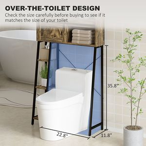 Rustic Brown Over the Toilet <b>Storage</b> Cabinet 4 <b>Open</b> Shelves Bathroom Organizer with 3 Compartments - Product Image 4