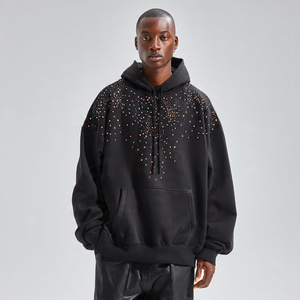 Sudadera con capucha holgada de invierno para hombre con pedrería, jersey con hombros caídos, tops de forro polar de 450 GSM con pedrería para hombre - Product Image 2