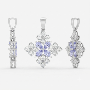 Pendentif en argent 925 en forme de fleur personnalisée avec diamants de laboratoire et pierres précieuses CZ, bijoux de mariage classiques pour femmes, idées cadeaux - Product Image 2