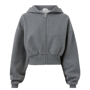 High Quality Women's Relaxed Fit <b>Cropped</b> Length Fleece <b>Zip</b> Through Hoodie Fleece Autumn Casual Wear Unlined Knitted - Product Image 6