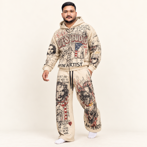 Ensemble survêtement homme personnalisé imprimé graffiti DTF sur toute la surface, sweat à capuche zippé et pantalon de survêtement, style streetwear oversize REXFITSPORTS, vente en gros - Product Image 4