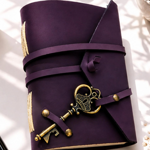 Handmade Purple Leather Journal with Antique Key Lock, Vintage Writing Notebook, Travel <b>Diary</b>, Rustic Leather Book - Product Image 2