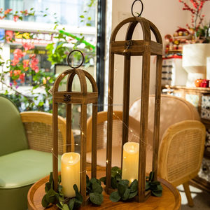 High on Demand Decor <b>Large</b> Rustic Farmhouse <b>Lantern</b> Decor Set of 2 Wooden <b>Lantern</b> for Home and Hotel Decoration - Product Image 4