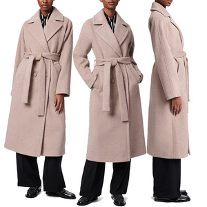 Notched Collar <b>Belted</b> Solid Color Winter Outerwear <b>Wool</b> <b>Coats</b> Full Length <b>Women's</b> <b>Wool</b> Trench <b>Coat</b> Long Sleeve - Product Image 6