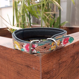 100% Natural Hair on Metallic Cowhide Branded Dog Collar Hand Tooled Western Padded Collar Engraved Genuine Leather Pet Collar - Product Image 3