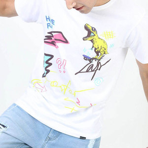 Men Summer Oversized 100% Cotton Print <b>T</b>-<b>Shirt</b> With <b>Dinosaur</b> Skateboard Cartoon Print O-Neck Regular Fit Casual Style - Product Image 5