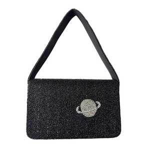 Sac à bandoulière perlé Lune et Étoile, Sac à main noir fait main en perles de rocaille, Sac de soirée ciel nocturne, Sac statement astrologique étoilé - Product Image 3