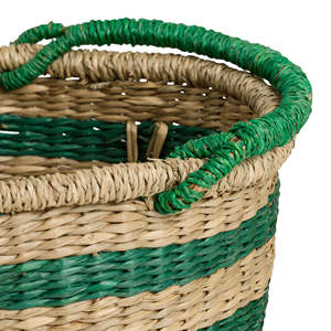 Striped Seagrass Storage <b>Basket</b> Tall Organizer <b>Basket</b> <b>Large</b> Storage Hamper With Handles For Laundry Storage Or Room Organization - Product Image 6