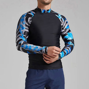 Haut de surf et de MMA pour homme à manches longues, anti-UV, séchage rapide, en Spandex et Polyester, imprimé par sublimation, motif floral bleu - Product Image 1