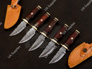 Best Quality Damascus Steel Fixed Blade Camping Knife ODM Purple Rosewood Handle Brass Guard Drop Point Razor Sharp EDC Knives - Product Image 2