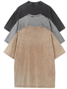 100% coton éponge décontracté à manches courtes col rond T-Shirts couleurs unies respirant coupe ample été Premium activités de plein air - Product Image 5