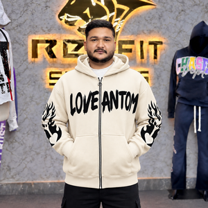 Custom Unisex <b>Zip</b> <b>Up</b> <b>Hoodie</b> Distressed Embroidery Screen Printed <b>Graphic</b> Heavyweight Cotton Fleece Streetwear Hoodies Wholesale - Product Image 3