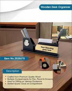Executive Wooden <b>Desk</b> Caddy with Business Card Holder & Premium <b>Clock</b> High-End Wooden <b>Desk</b> Organiser with <b>Clock</b>, Pen Holder - Product Image 2