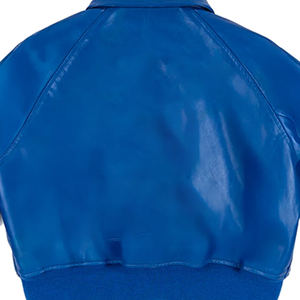 Chaqueta Bomber Unisex Azul de Lana Teñida Casual Estilo Universitario con Cremallera, Puños y Dobladillo Acanalados, Prenda Exterior Premium Elegante - Product Image 5