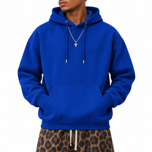 Sudadera con Capucha para Hombre, Color Azul Rey, Corte Holgado, Estilo Informal, Tejido de Punto, Diseño con Bolsillos, para Otoño - Product Image 1