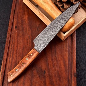 Couteau de Chef en Acier Damas Forgé à la Main, Manche en Bois, Lame de 7 Pouces, Style Moderne, Ambidextre, Marque Rosewood, Finition Poli Miroir - Product Image 3