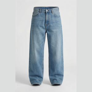 Jean en denim délavé coupe droite pour homme, taille haute, coupe ample, en coton, style décontracté, idéal pour le printemps - Product Image 1