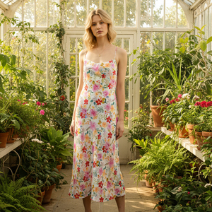 Women's Floral Print Pleated Washable Spaghetti Strap <strong>Midi</strong> <strong>Dress</strong> 2026 Summer Casual Sleeveless High Waist Fitted <strong>Dress</strong> - Product Image 1