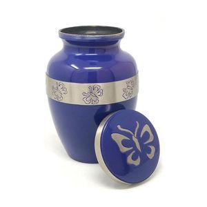 Urna Funeraria Azul Oscuro con Diseño de Mariposa, Urna de Metal para Guardar Recuerdos, para Adultos, Artículos Funerarios, Diseños Personalizables - Product Image 1