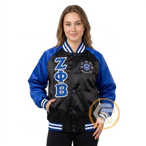 เสื้อแจ็คเก็ต Zeta Phi Beta แบบสั่งทำพิเศษ เสื้อผ้าสำหรับชมรมนักศึกษา คุณภาพสูง ระบายอากาศได้ดี ผ้าซาติน ปักอักษรตราสัญลักษณ์ สำหรับฤดูใบไม้ร่วง/ฤดูหนาว - Product Image 1