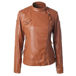 Blouson en cuir pour femme grande taille, coupe ajustée, zippé, léger, court, style motard, avec revers - Product Image 2