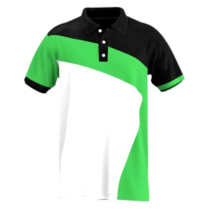 Polo pour homme à blocs de couleur, manches courtes, tissé, décontracté, col classique, design vert, noir et blanc - Product Image 1