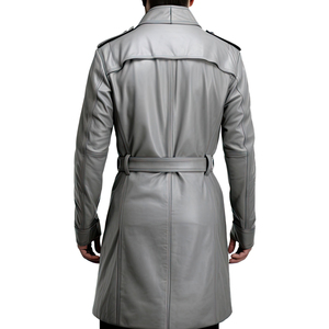 Gabardina gris para hombre, hasta la rodilla, con hombreras, cuello alto, abotonadura sencilla, impermeable, estilo de manga regular - Product Image 3