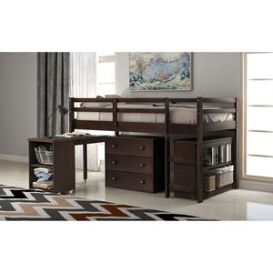 Letto a soppalco doppio Espresso con armadietto e scrivania portatile su ruote per bambini, con funzionalità pratiche (Vecchio SKU LP000113AAP) - Product Image 3