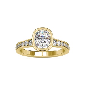Bague de fiançailles pour femme en or massif 14 carats avec diamant de laboratoire taille coussin, sertie pavé et clos, bijoux de mariage - Product Image 1