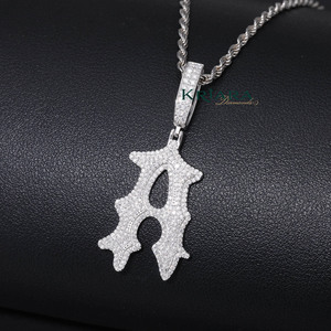 Pendentif lettre en argent 925 avec diamant de laboratoire, plaqué or 18 carats, or rose, rhodium, style hip-hop, unisexe, breloque de luxe pour usage quotidien - Product Image 1