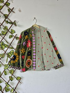 Handmade Green <b>Velvet</b> Suzani Embroidered <b>Jacket</b> with Floral Heart Pattern Full Sleeve Stand Collar <b>Women's</b> Winter Outerwear - Product Image 5