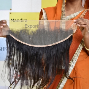 Cabello Humano Virgen Indio Remy con Cutícula Alineada, Negro, Sin Enredos, Sin Químicos, Tejido Frontal 13*4 Liso para Cabello de Templo - Product Image 2