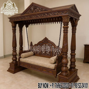 Columpio doble de diseño moderno en madera de teca maciza, con tallado elaborado, para el hogar, columpio de lujo hecho a mano estilo Maharaja. - Product Image 3